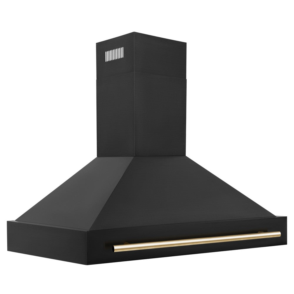 ZLINE Autograph Edition 48 in. Black Stainless Steel Range Hood with Handle (BS655Z-48) Polished Gold side.