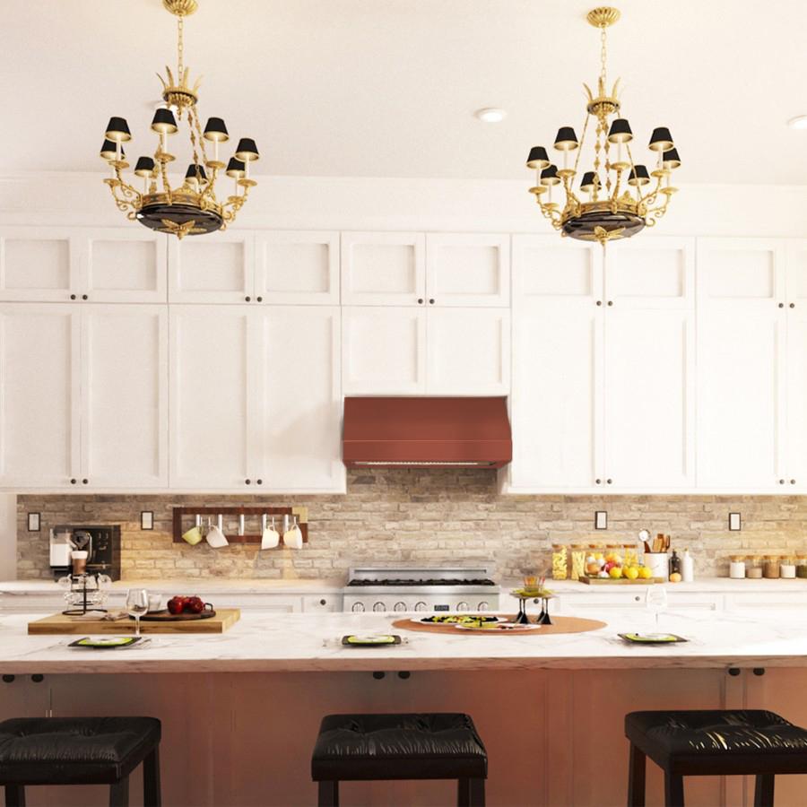 ZLINE Designer Series Under Cabinet Range Hood (8685C) in a cottage-style kitchen wide.
