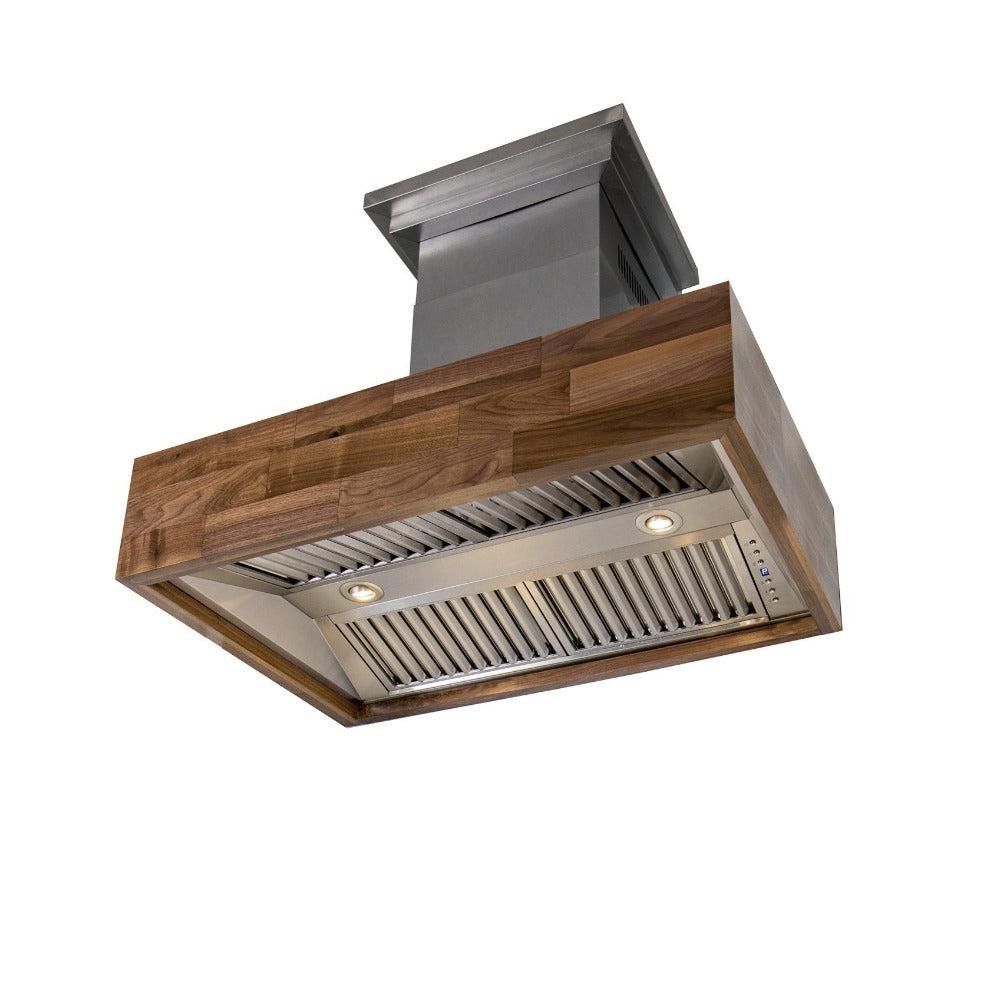 ZLINE Remote Blower Wood Island Range Hood in Walnut Butcher Block