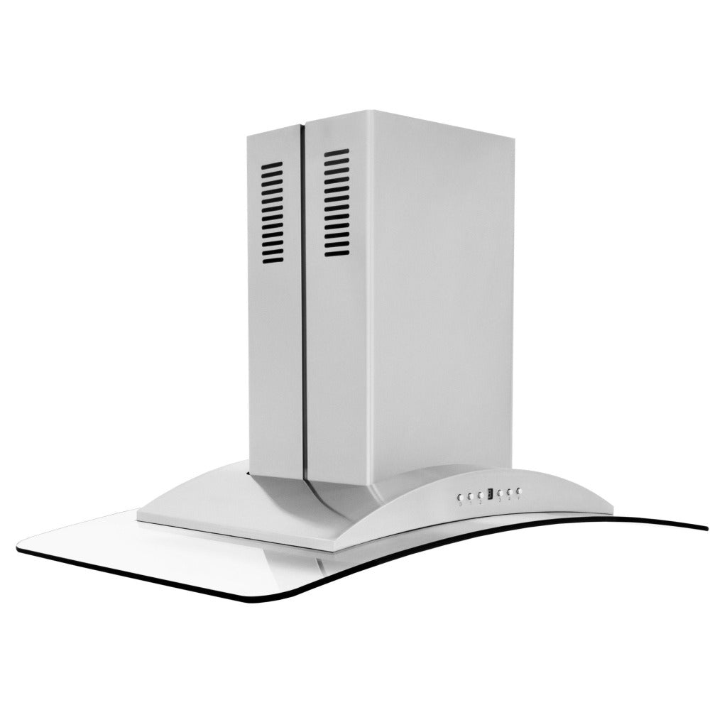 ZLINE Convertible Vent Island Mount Range Hood in Stainless Steel and Glass (GL9i) side.