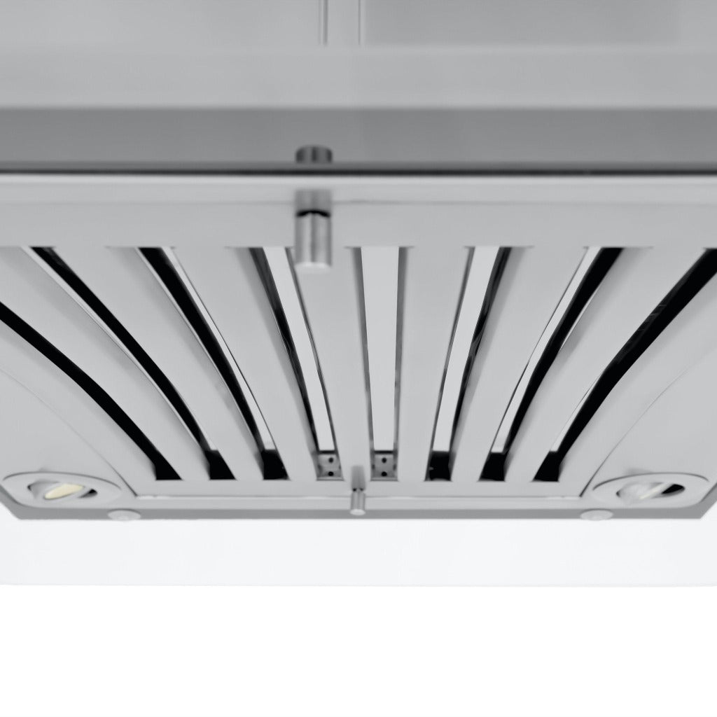 ZLINE Convertible Vent Island Mount Range Hood in Stainless Steel and Glass (GL9i) baffle filter closeup.