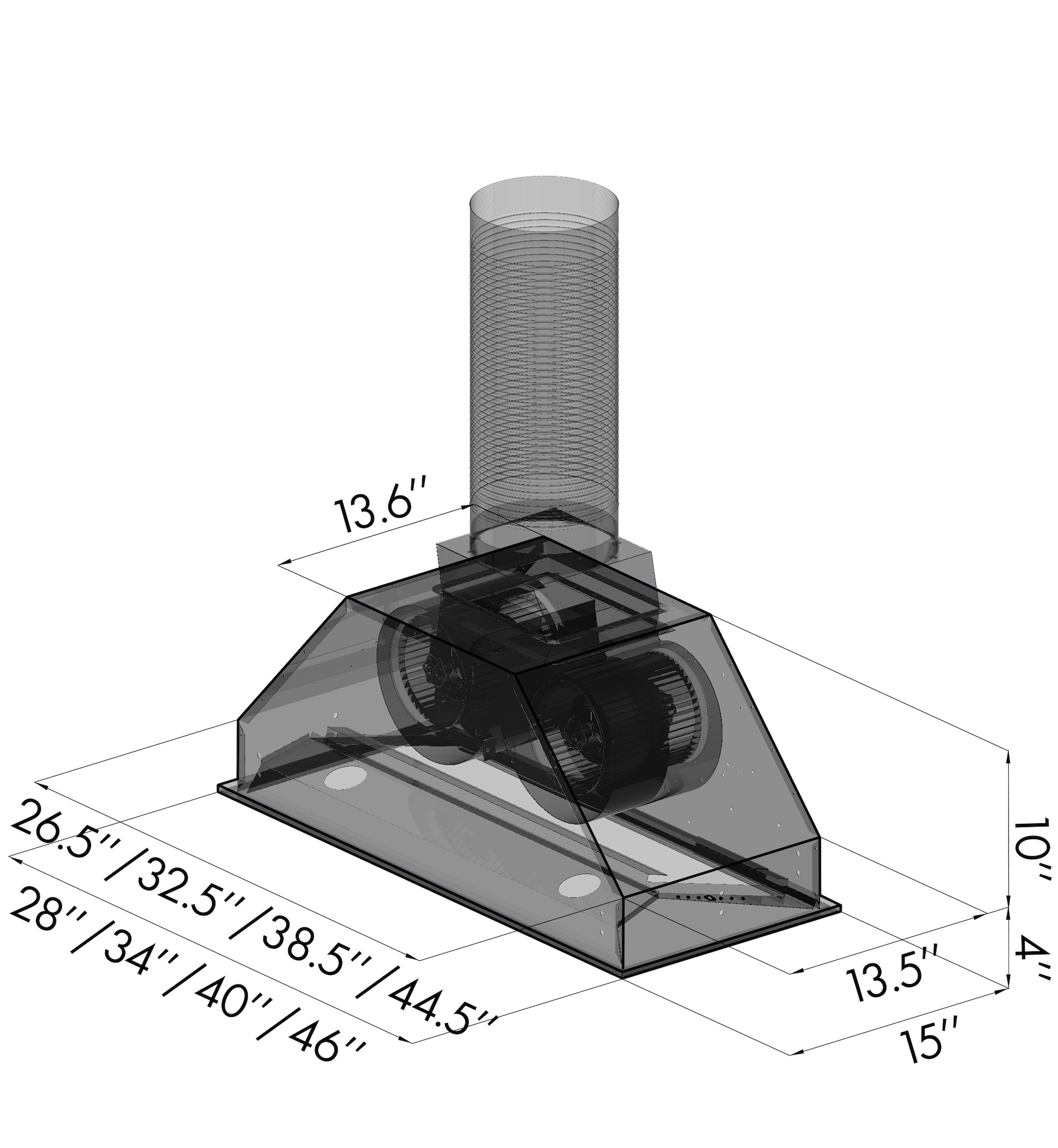 ZLINE 695-28, 695-34, 695-40, and 695-40 dimensional diagram