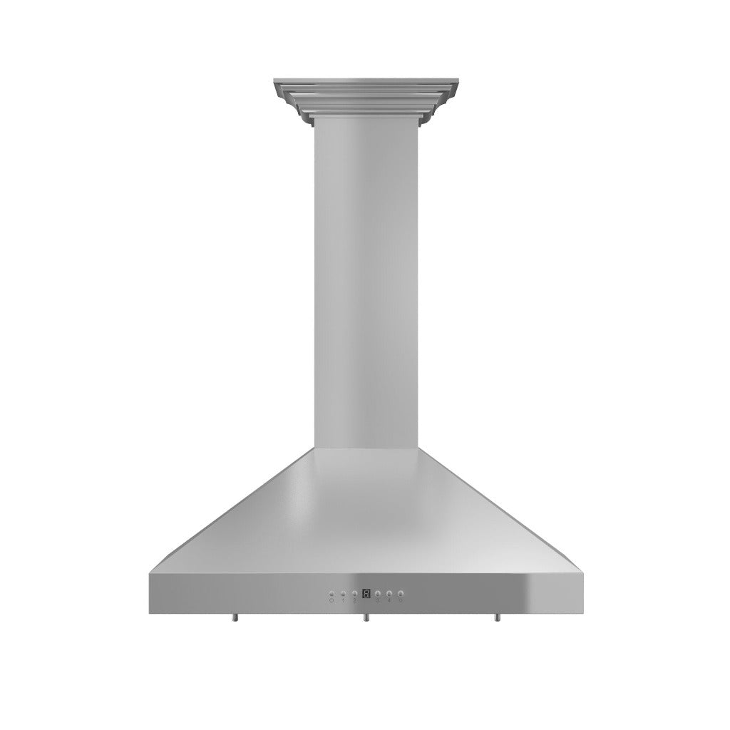 ZLINE Convertible Vent Wall Mount Range Hood in Stainless Steel with Crown Molding (KL3CRN) front.