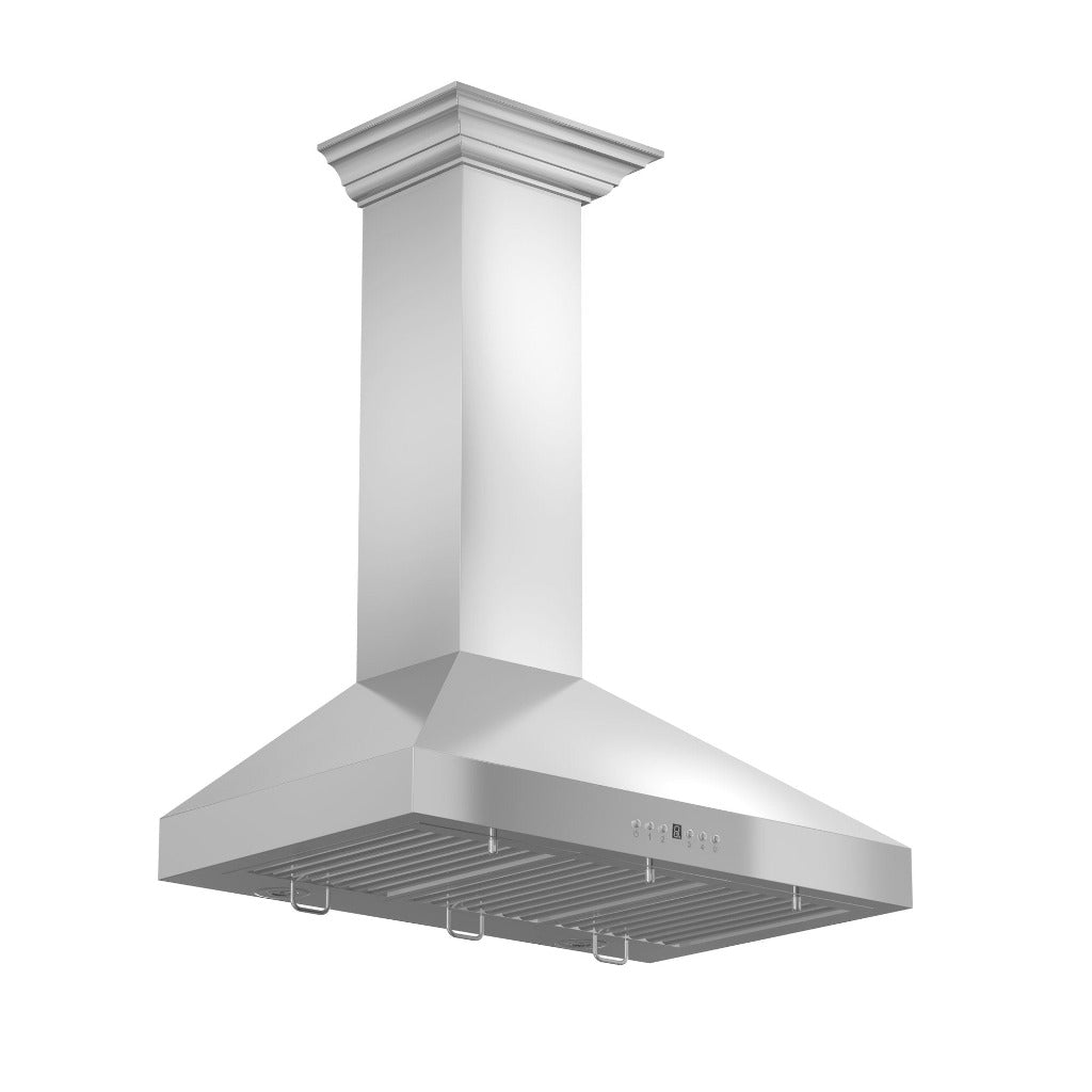 ZLINE Convertible Vent Wall Mount Range Hood in Stainless Steel with Crown Molding (KL3CRN) side, under.