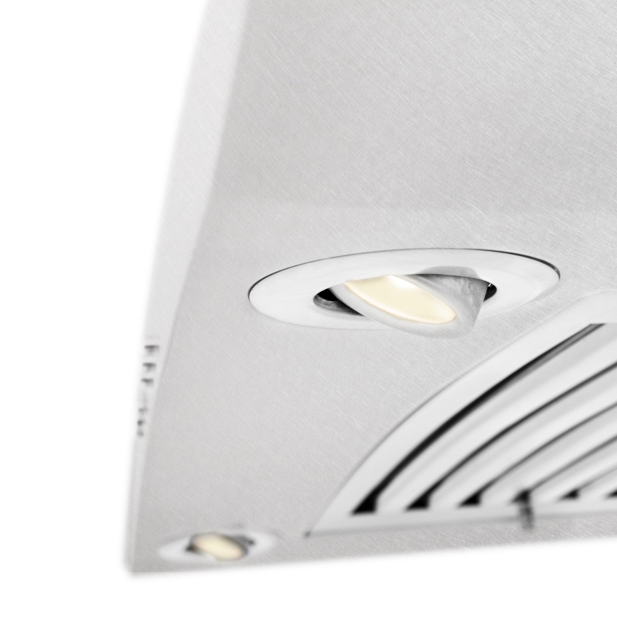Built-in directional LED cooktop lighting close up with DuraSnow texture.
