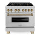 ZLINE Autograph Edition 36 in. 4.6 cu. ft. Legacy Dual Fuel Range with 6 Burner Gas Cooktop and Electric Convection Oven in Stainless Steel and Champagne Bronze Accents, Open Box-Great Condition