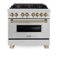 ZLINE Autograph Edition 36 in. 4.6 cu. ft. Legacy Dual Fuel Range with 6 Burner Gas Cooktop and Electric Convection Oven in Stainless Steel and Champagne Bronze Accents, Open Box-Good Condition