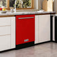 KOSTCH 24 in. Top Control Tall Tub Built-In Dishwasher with 3rd Rack in Stainless Steel with Red Door, 47dBA (KOS-24DWH06H-R) in a modern kitchen with white cabinets and a marble countertop.