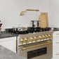 ZLINE Autograph Edition 36 in. 4.6 cu. ft. Legacy Dual Fuel Range with 6 Burner Gas Cooktop and Electric Convection Oven in Stainless Steel and Champagne Bronze Accents, Open Box-Great Condition