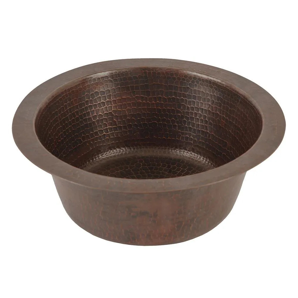 Premier Copper 12 in. Round Hammered Copper Bar Sink with 2 in. Drain Opening