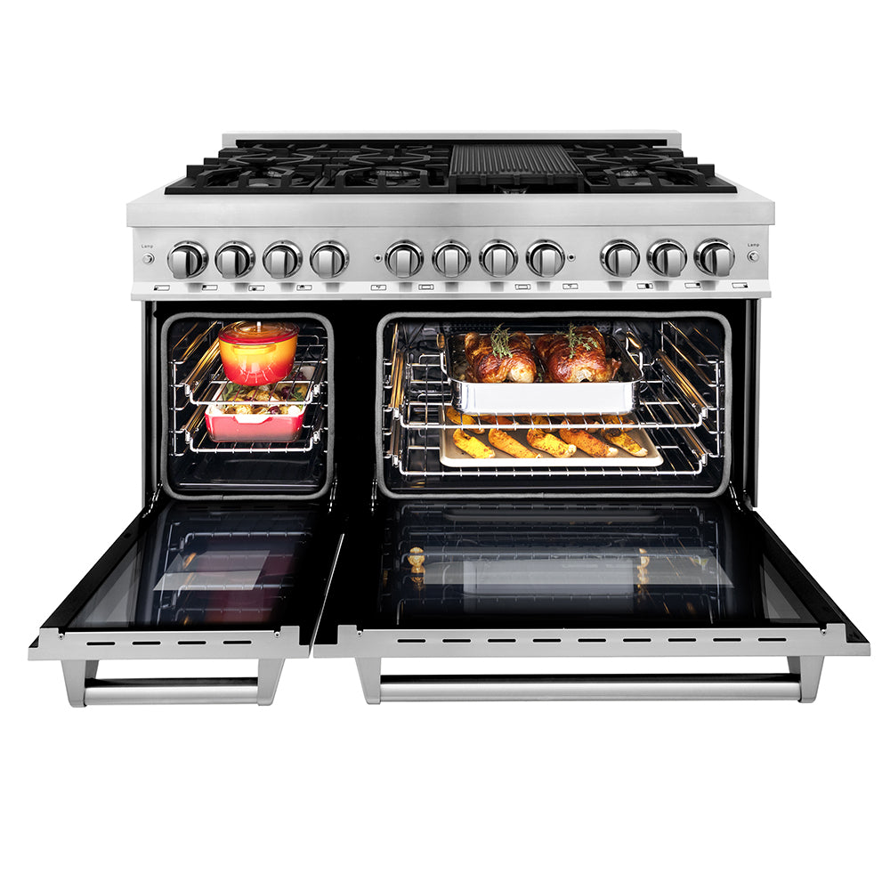 ZLINE 48 in. 6.0 cu. ft. Legacy Dual Fuel Range with 7 Burner Gas Cooktop and 2 Electric Ovens in Stainless Steel, Open Box-Good Condition