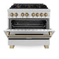 ZLINE Autograph Edition 36 in. 4.6 cu. ft. Legacy Dual Fuel Range with 6 Burner Gas Cooktop and Electric Convection Oven in Stainless Steel and Champagne Bronze Accents, Open Box-Great Condition