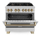 ZLINE Autograph Edition 36 in. 4.6 cu. ft. Legacy Dual Fuel Range with 6 Burner Gas Cooktop and Electric Convection Oven in Stainless Steel and Champagne Bronze Accents, Open Box-Good Condition
