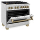 ZLINE Autograph Edition 36 in. 4.6 cu. ft. Legacy Dual Fuel Range with 6 Burner Gas Cooktop and Electric Convection Oven in Stainless Steel and Champagne Bronze Accents, Open Box-Great Condition