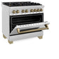 ZLINE Autograph Edition 36 in. 4.6 cu. ft. Legacy Dual Fuel Range with 6 Burner Gas Cooktop and Electric Convection Oven in Stainless Steel and Champagne Bronze Accents, Open Box-Good Condition