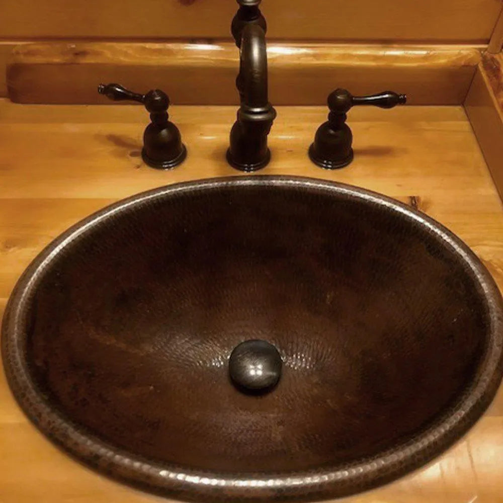 Premier Copper 19 in. Oval Self Rimming Hammered Copper Sink