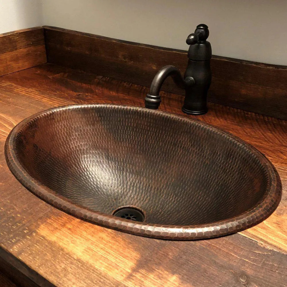 Premier Copper 19 in. Oval Self Rimming Hammered Copper Sink