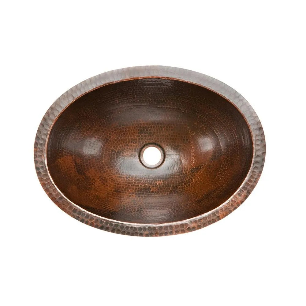 Premier Copper 19 in. Oval Under Counter Hammered Copper Bathroom Sink