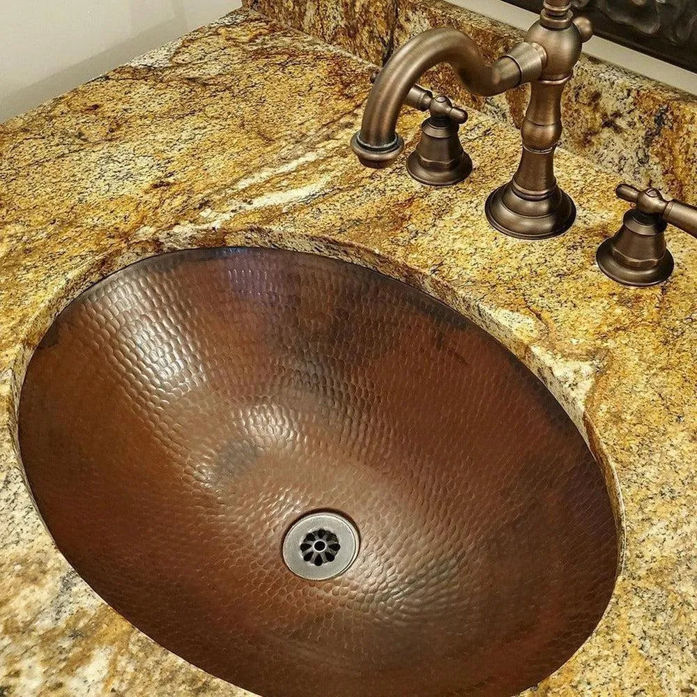 Premier Copper 19 in. Oval Under Counter Hammered Copper Bathroom Sink