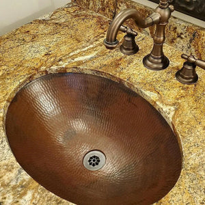Premier Copper 19 in. Oval Under Counter Hammered Copper Bathroom Sink