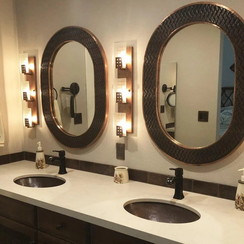 Premier Copper 19 in. Oval Under Counter Hammered Copper Bathroom Sink