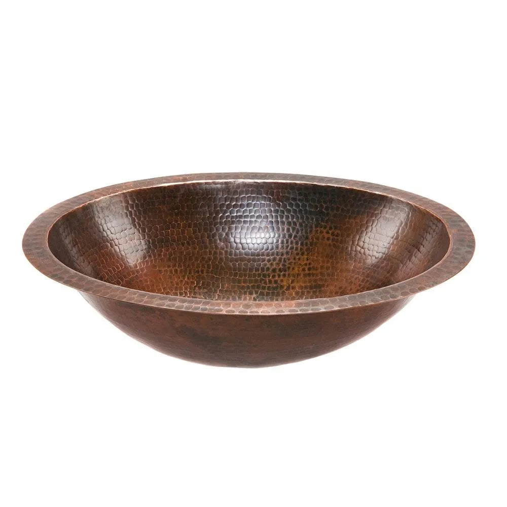 Premier Copper 19 in. Oval Under Counter Hammered Copper Bathroom Sink