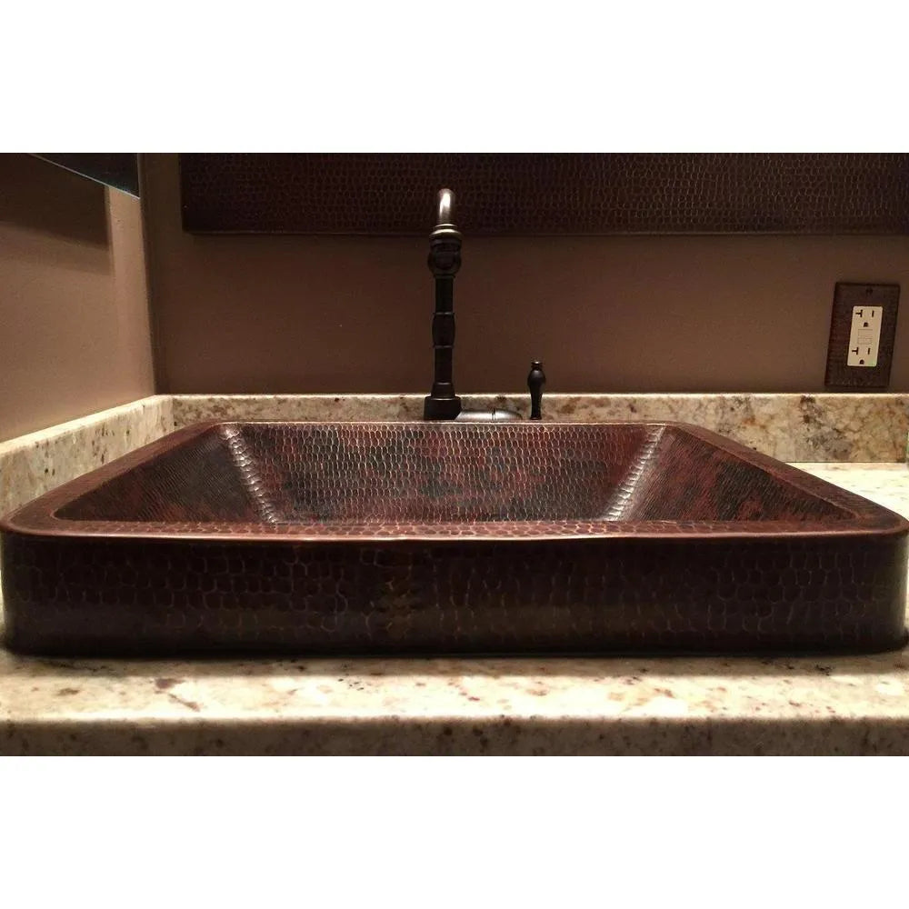 Premier Copper 19 in. Rectangle Skirted Vessel Hammered Copper Sink