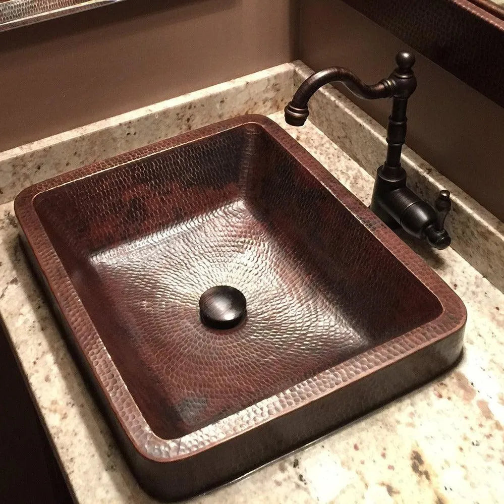 Premier Copper 19 in. Rectangle Skirted Vessel Hammered Copper Sink