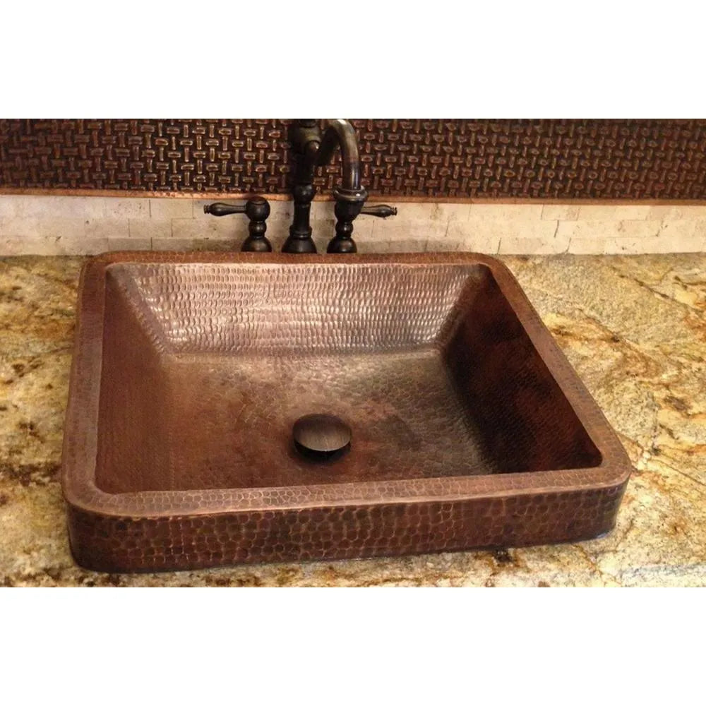 Premier Copper 19 in. Rectangle Skirted Vessel Hammered Copper Sink