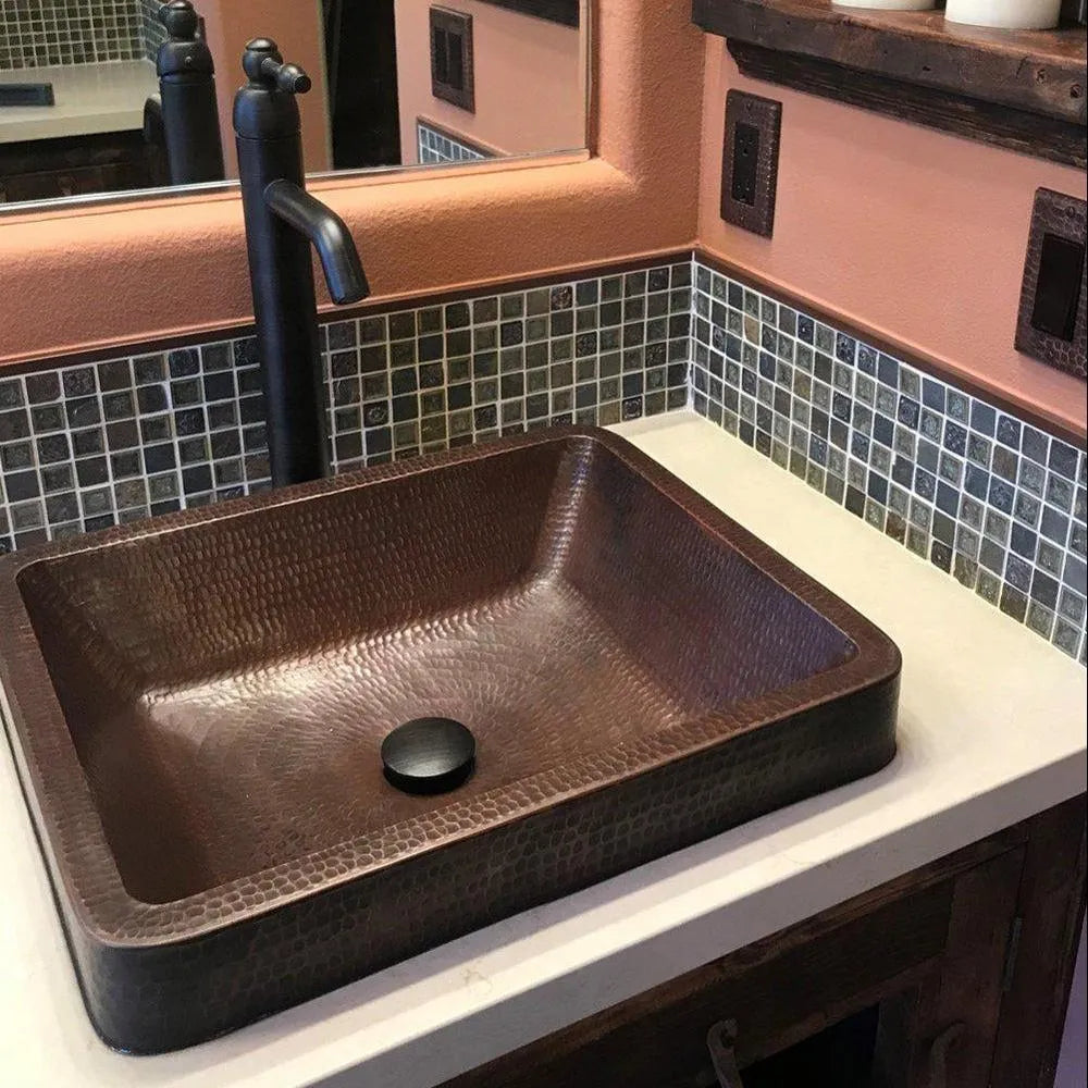 Premier Copper 19 in. Rectangle Skirted Vessel Hammered Copper Sink