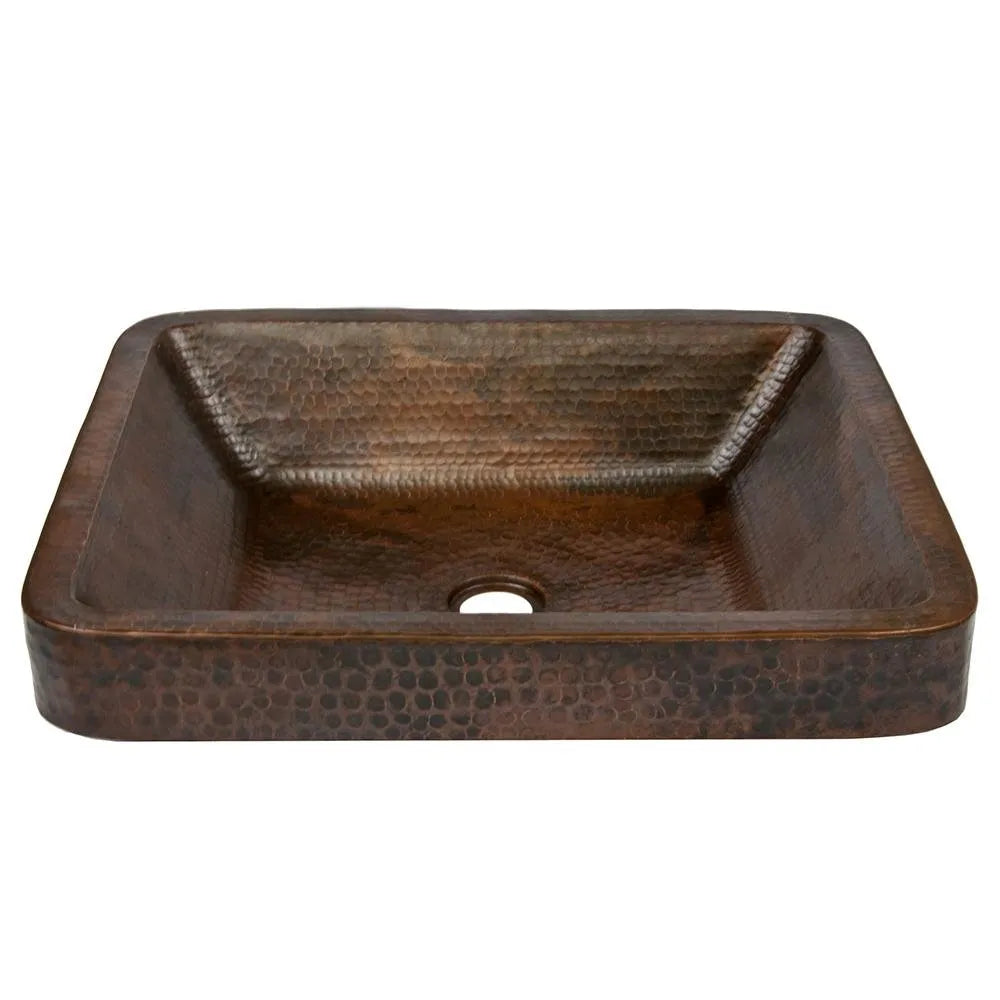 Premier Copper 19 in. Rectangle Skirted Vessel Hammered Copper Sink