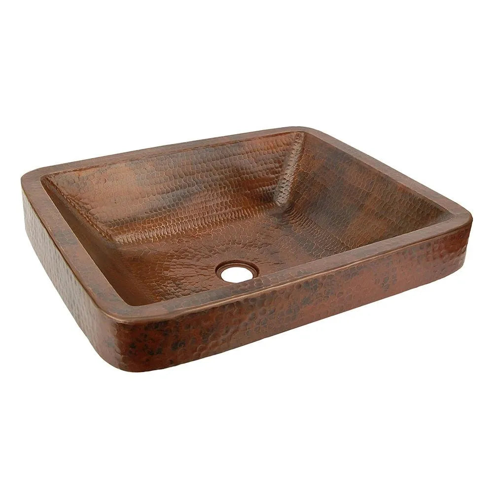Premier Copper 19 in. Rectangle Skirted Vessel Hammered Copper Sink