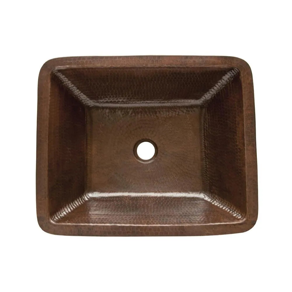Premier Copper 19 in. Rectangle Under Counter Hammered Copper Bathroom Sink