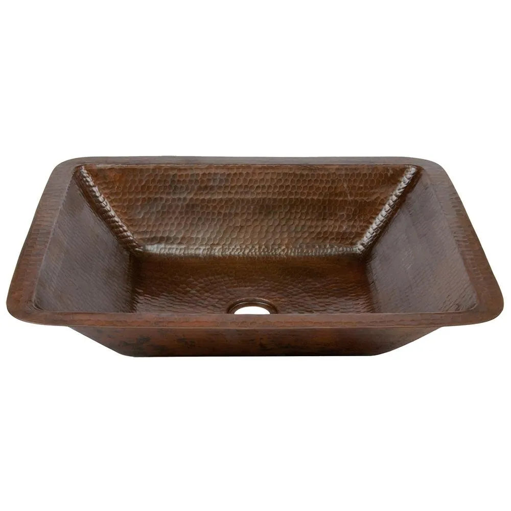 Premier Copper 19 in. Rectangle Under Counter Hammered Copper Bathroom Sink