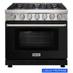 KOSTCH 36 in. Liquid Propane Gas Range with 6 Burners and 6.0 cu. ft. Convection Oven in Stainless Steel with Black Oven Door (KOS-36RG03MLP-B)