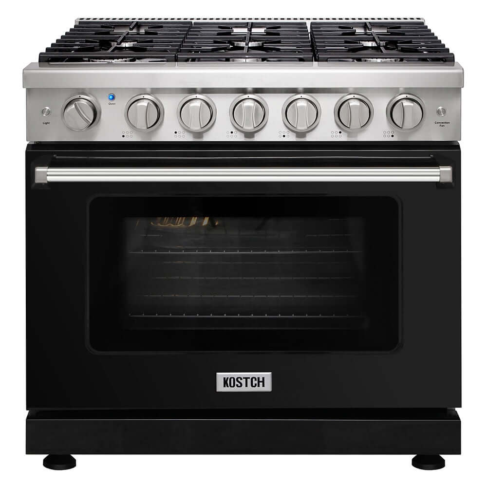 KOSTCH 36 in. 6 Burner Natural Gas Range with 6.0 cu. ft. Convection Oven in Stainless Steel with Black Oven Door (KOS-36RG03M-B)
