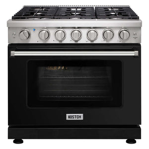 KOSTCH 36 in. 6 Burner Natural Gas Range with 6.0 cu. ft. Convection Oven in Stainless Steel with Black Oven Door (KOS-36RG03M-B) main image.