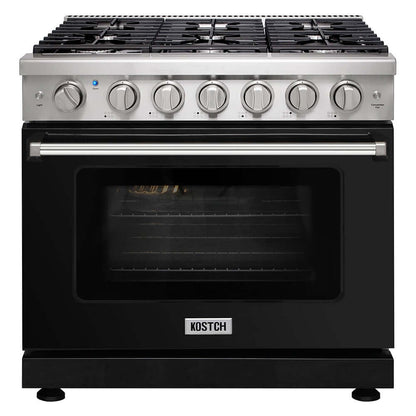 KOSTCH 36 in. 6 Burner Natural Gas Range with 6.0 cu. ft. Convection Oven in Stainless Steel with Black Oven Door (KOS-36RG03M-B)
