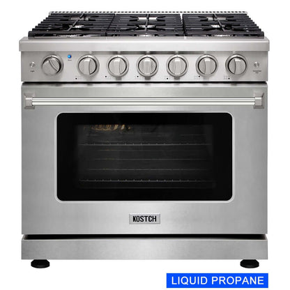 KOSTCH 36 in. Liquid Propane Gas Range with 6 Burners and 6.0 cu. ft. Convection Oven in Stainless Steel (KOS-36RG03MLP-S)