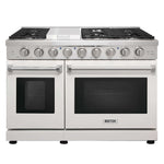 KOSTCH 48 in. 6 Burner Gas Range with 6.8 cu. ft. Double Oven and Griddle in Stainless Steel with White Oven Doors (KOS-48RG03M-W)