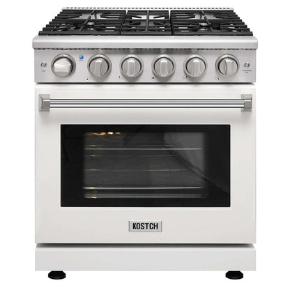 KOSTCH 30 in. 5 Burner Natural Gas Range with 4.55 cu. ft. Convection Oven in Stainless Steel with White Oven Door (KOS-30RG03M-W)