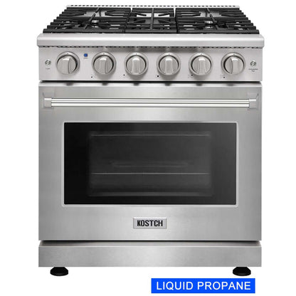 KOSTCH 30 in. Liquid Propane Gas Range with 5 Burners and 4.55 cu. ft. Convection Oven in Stainless Steel (KOS-30RG03MLP-S)