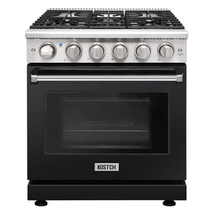 KOSTCH 30 in. 5 Burner Natural Gas Range with 4.55 cu. ft. Convection Oven in Stainless Steel with Black Oven Door (KOS-30RG03M-B) main image.