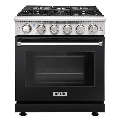 KOSTCH 30 in. 5 Burner Natural Gas Range with 4.55 cu. ft. Convection Oven in Stainless Steel with Black Oven Door (KOS-30RG03M-B)