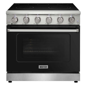 KOSTCH 36 in. Electric Range with 6.0 cu. ft. True Convection Oven in Stainless Steel with Black Oven Door (KOS-36RE06H-B) main image.