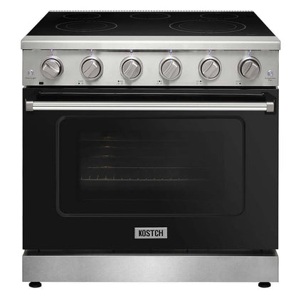 KOSTCH 36 in. Electric Range with 6.0 cu. ft. True Convection Oven in Stainless Steel with Black Oven Door (KOS-36RE06H-B)