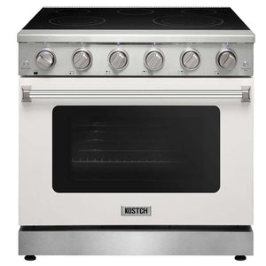KOSTCH 36 in. Electric Range with 6.0 cu. ft. True Convection Oven in Stainless Steel with White Oven Door (KOS-36RE06H-W) main image.