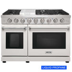 KOSTCH 48 in. Liquid Propane 6 Burner Gas Range with 6.8 cu. ft. Double Oven and Griddle in Stainless Steel with White Oven Doors (KOS-48RG03MLP-W)