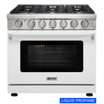 KOSTCH 36 in. Liquid Propane Gas Range with 6 Burners and 6.0 cu. ft. Convection Oven in Stainless Steel with White Oven Door (KOS-36RG03MLP-W)