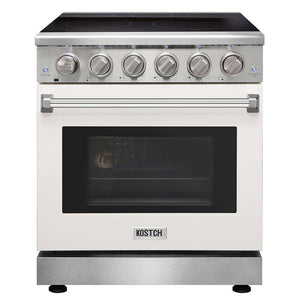 KOSTCH 30 in. Electric Range with 4.55 cu. ft. True Convection Oven in Stainless Steel with White Oven Door (KOS-30RE06H-W) main image.